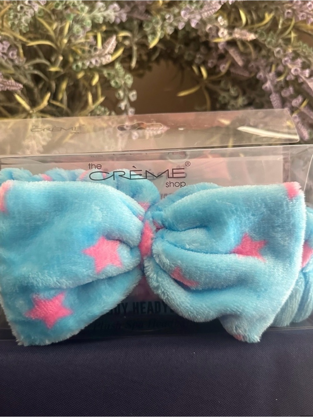 The Crème Shop Teddy Headband in Blue with Pink Stars
